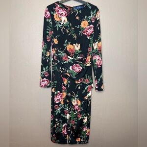 RACHEL Rachel Roy Floral Svana Jersey Dress Black Long Sleeve Boho Size Large